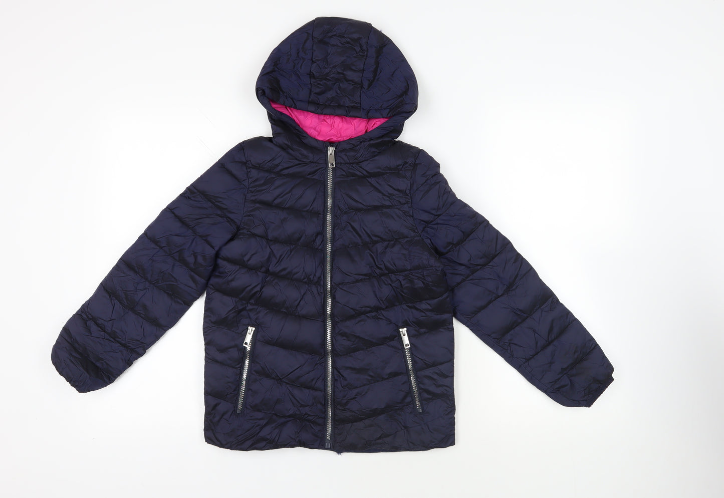 Marks and Spencer Boys Blue Quilted Jacket Size 9-10 Years Zip - Hooded Zipped Pockets