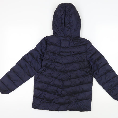 Marks and Spencer Boys Blue Quilted Jacket Size 9-10 Years Zip - Hooded Zipped Pockets