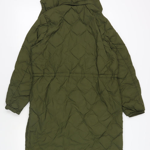 Marks and Spencer Womens Green Quilted Coat Size 14 Zip - Hooded Zipped Pockets