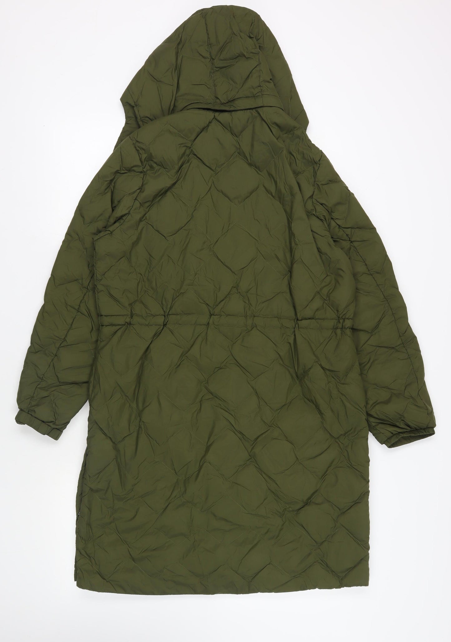 Marks and Spencer Womens Green Quilted Coat Size 14 Zip - Hooded Zipped Pockets