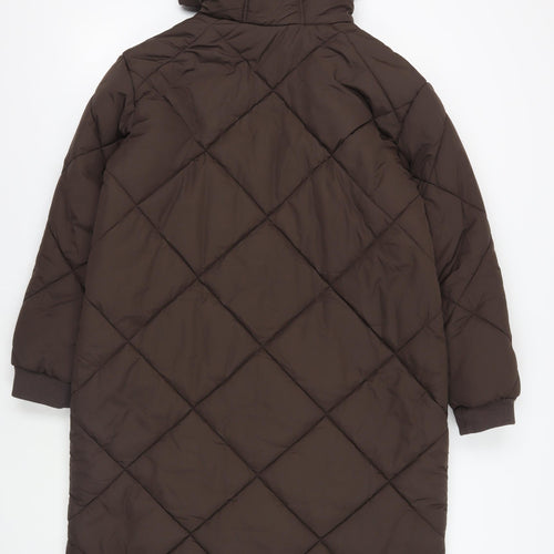 Marks and Spencer Womens Brown Quilted Coat Size 14 Zip - Hooded Zipped Pockets