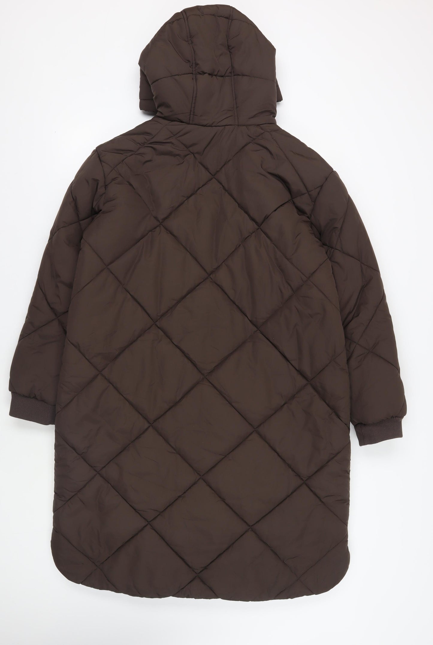 Marks and Spencer Womens Brown Quilted Coat Size 14 Zip - Hooded Zipped Pockets