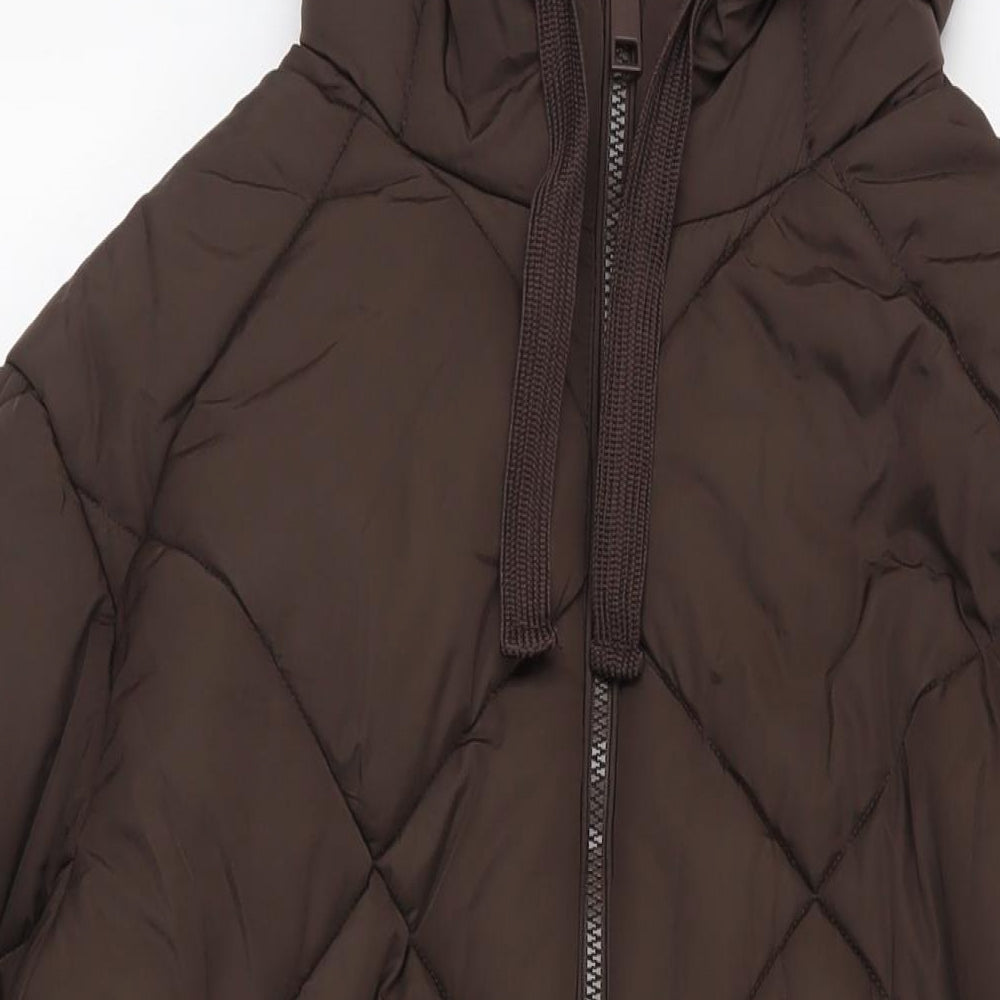 Marks and Spencer Womens Brown Quilted Coat Size 14 Zip - Hooded Zipped Pockets