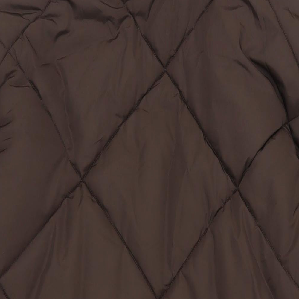 Marks and Spencer Womens Brown Quilted Coat Size 14 Zip - Hooded Zipped Pockets