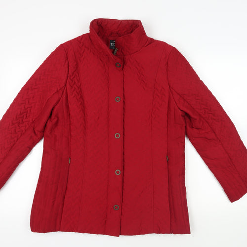 TIGI Womens Red Quilted Jacket Size 10 Zip - Size 10-12