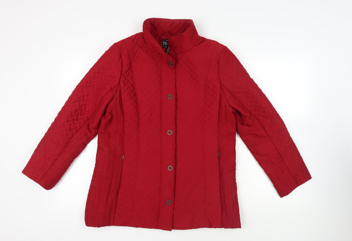 TIGI Womens Red Quilted Jacket Size 10 Zip - Size 10-12