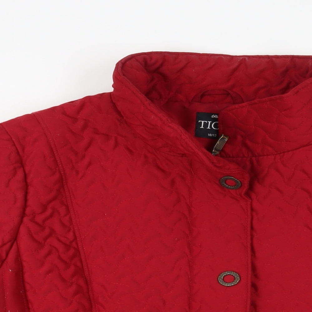 TIGI Womens Red Quilted Jacket Size 10 Zip - Size 10-12