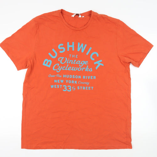 NEXT Mens Orange Cotton T-Shirt Size 2XL Crew Neck - Bushwick New York County