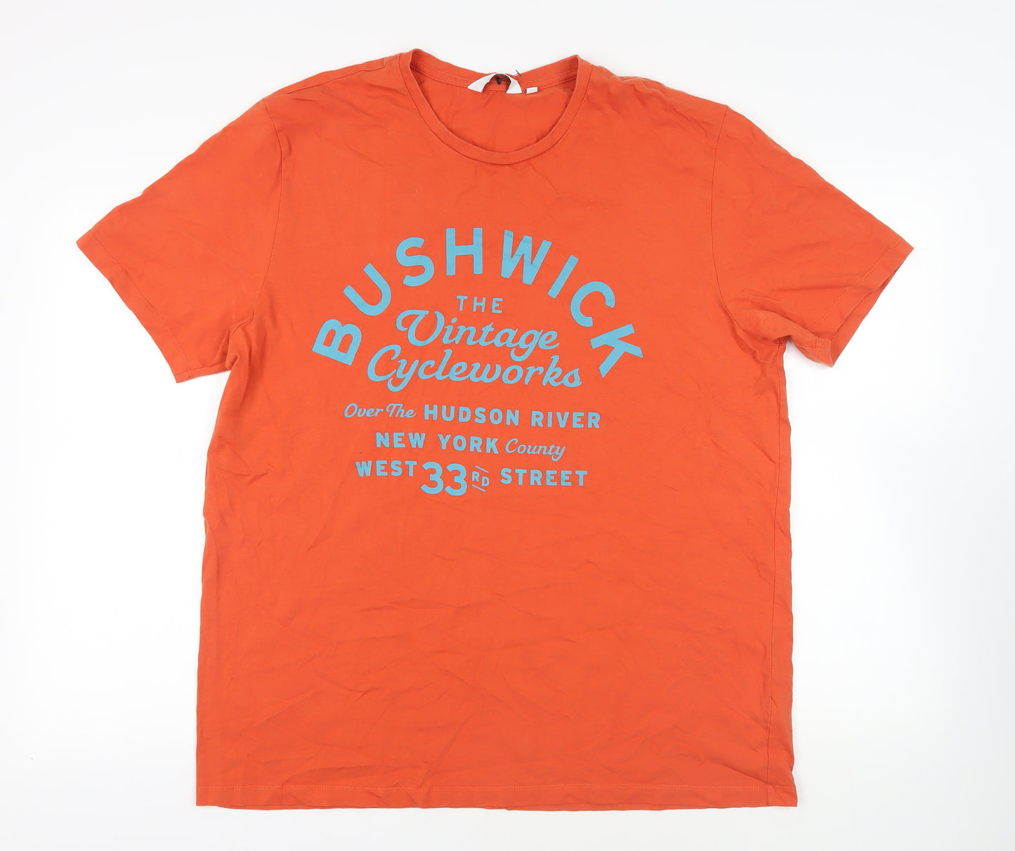 NEXT Mens Orange Cotton T-Shirt Size 2XL Crew Neck - Bushwick New York County