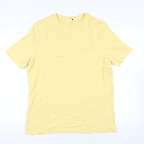 Marks and Spencer Mens Yellow Cotton T-Shirt Size L Crew Neck