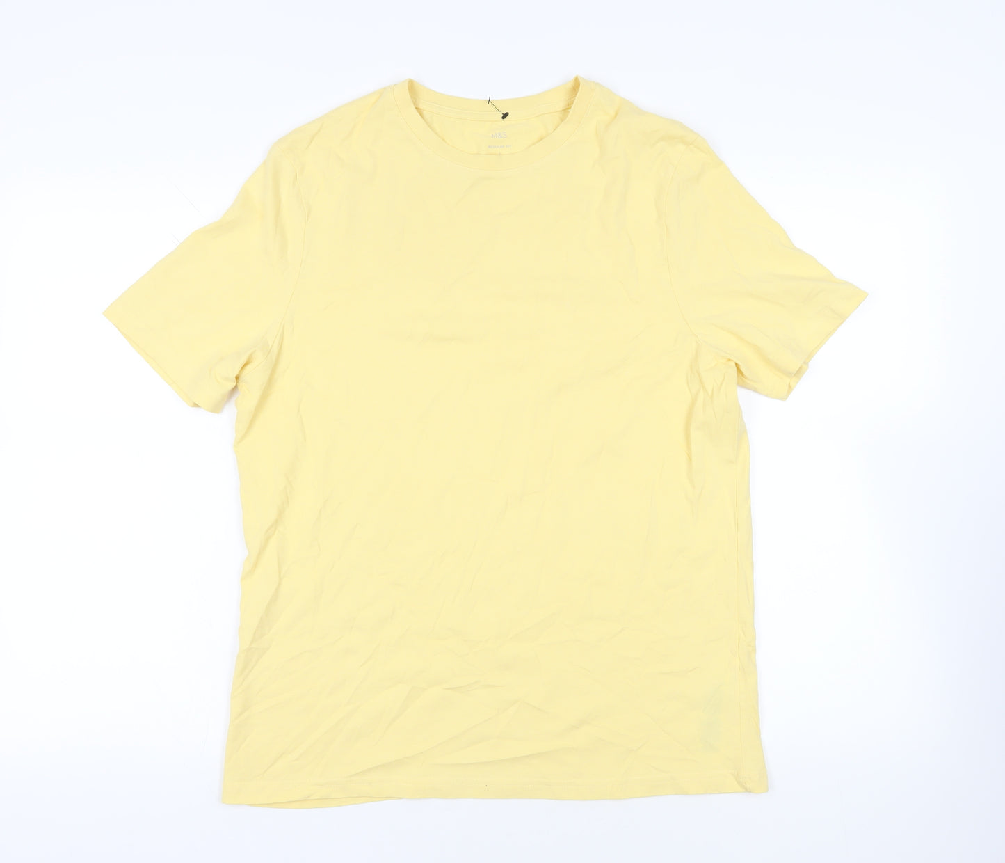 Marks and Spencer Mens Yellow Cotton T-Shirt Size L Crew Neck