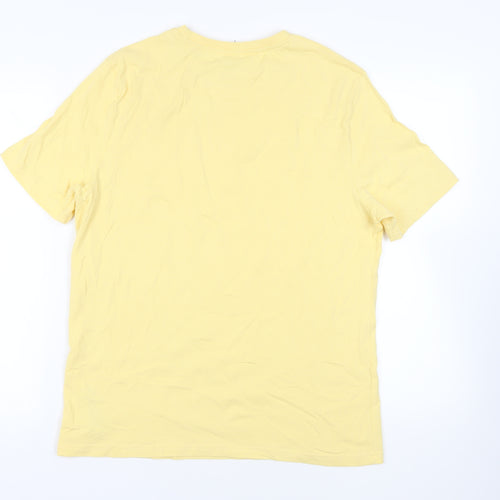 Marks and Spencer Mens Yellow Cotton T-Shirt Size L Crew Neck