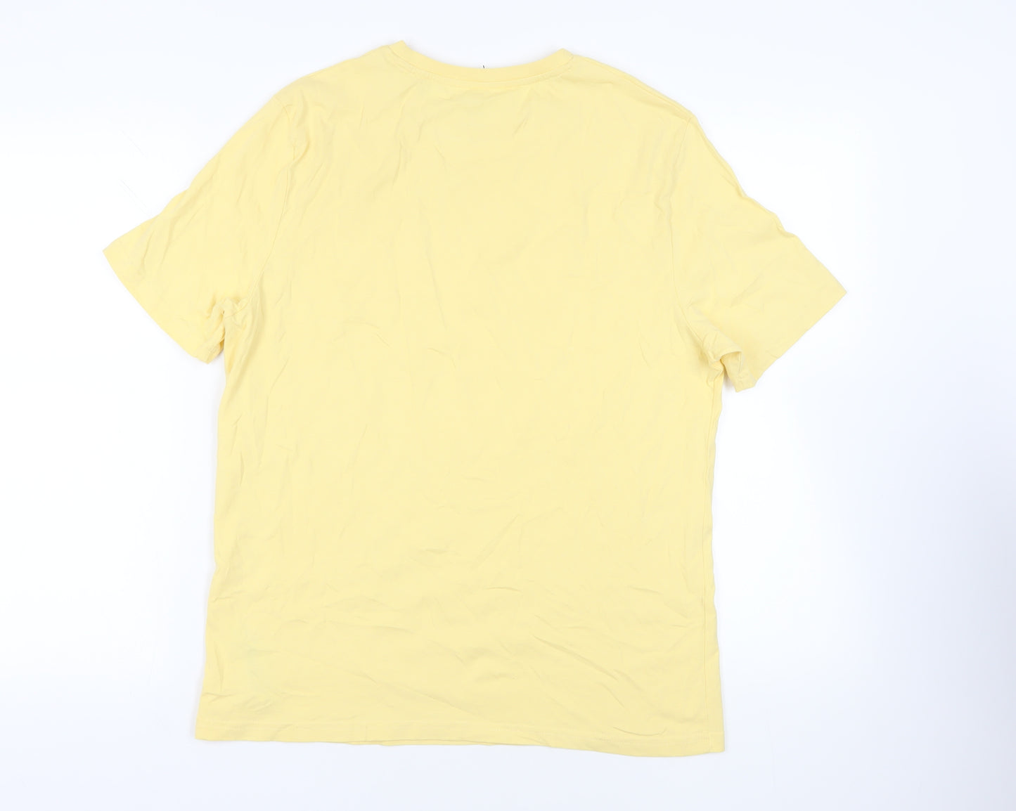 Marks and Spencer Mens Yellow Cotton T-Shirt Size L Crew Neck