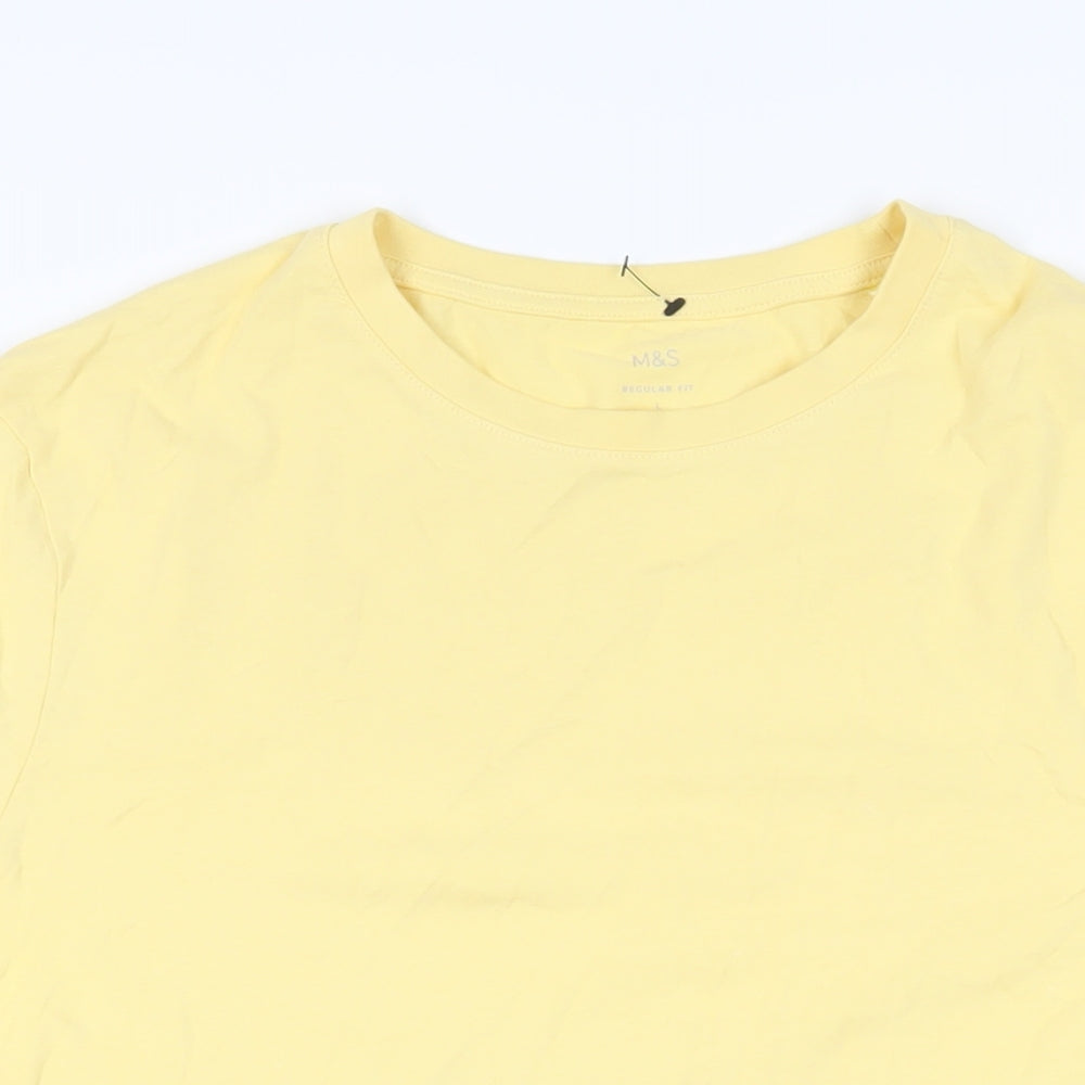 Marks and Spencer Mens Yellow Cotton T-Shirt Size L Crew Neck