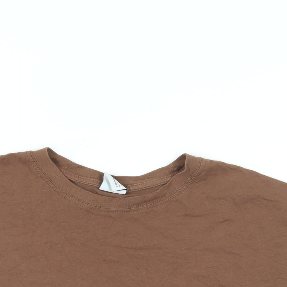 Bershka Womens Brown Cotton Cropped T-Shirt Size XS Crew Neck