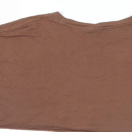 Bershka Womens Brown Cotton Cropped T-Shirt Size XS Crew Neck