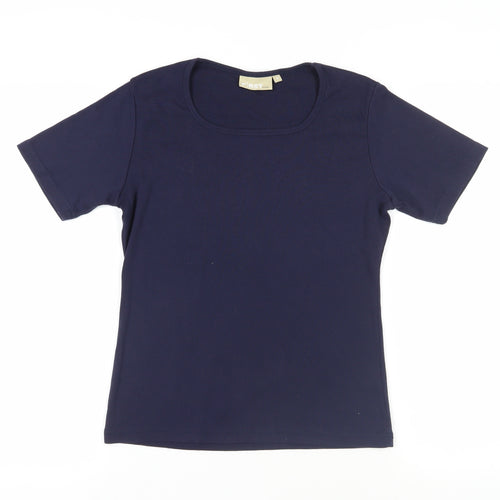 First Avenue Womens Blue Cotton Basic T-Shirt Size M Round Neck