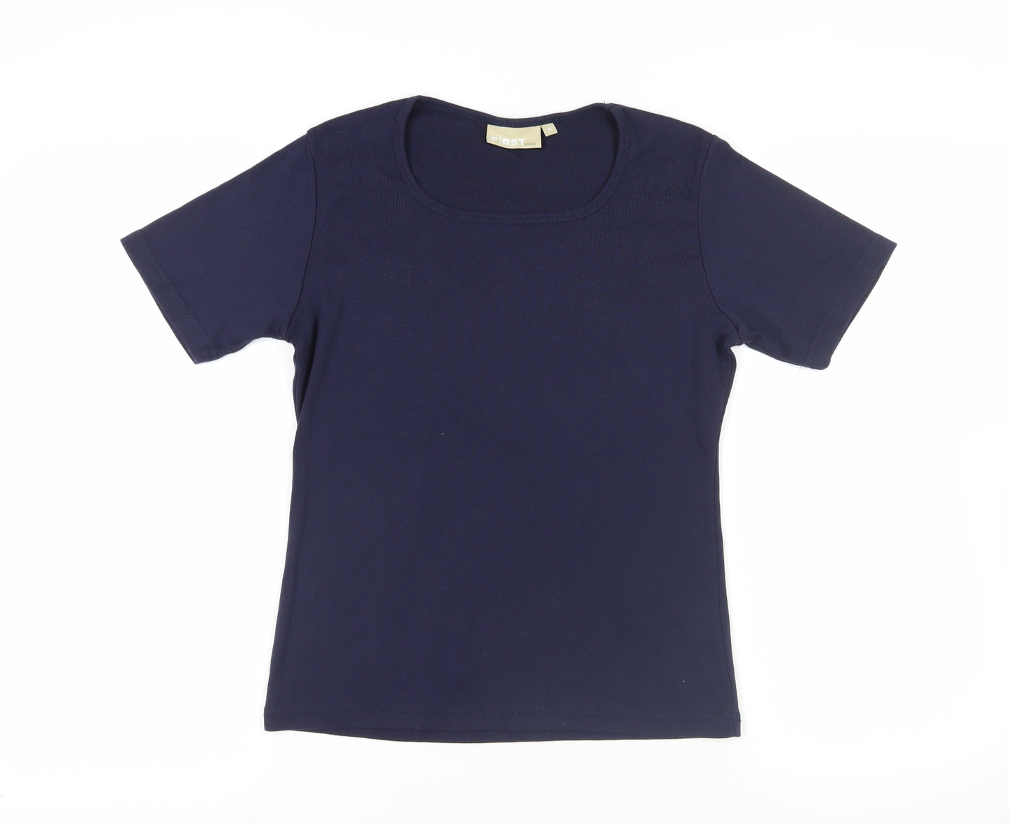 First Avenue Womens Blue Cotton Basic T-Shirt Size M Round Neck