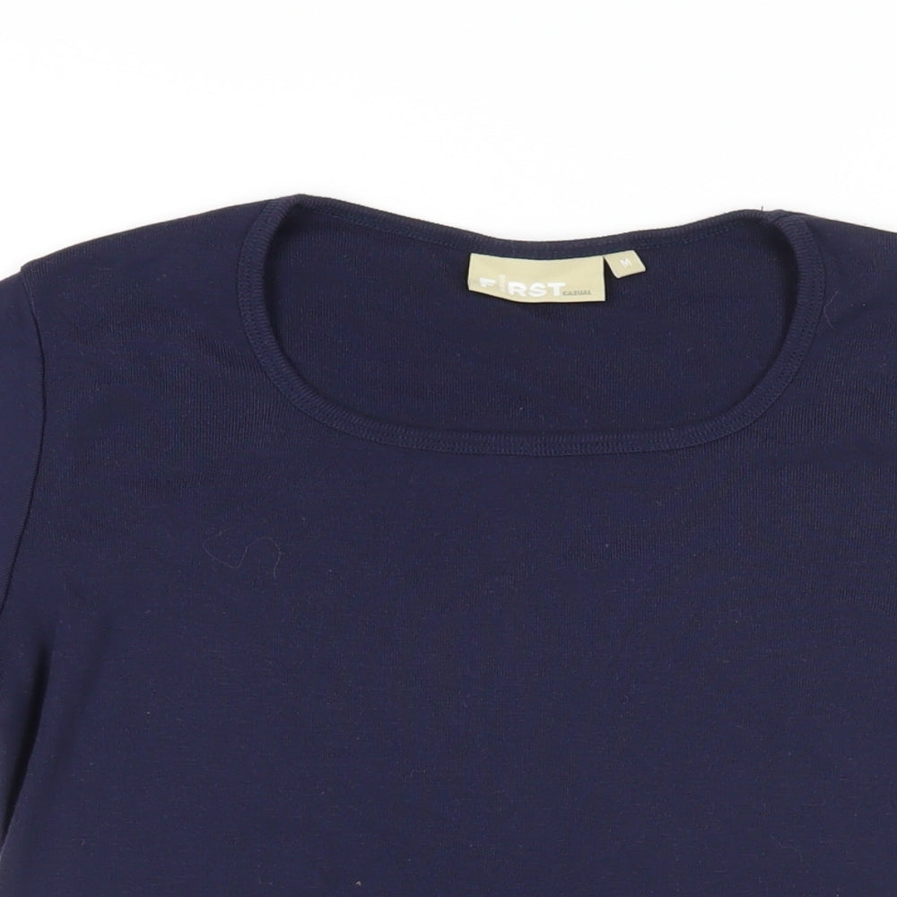 First Avenue Womens Blue Cotton Basic T-Shirt Size M Round Neck