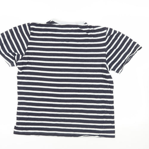 Pull&Bear Womens Blue Striped Cotton Basic T-Shirt Size S Crew Neck