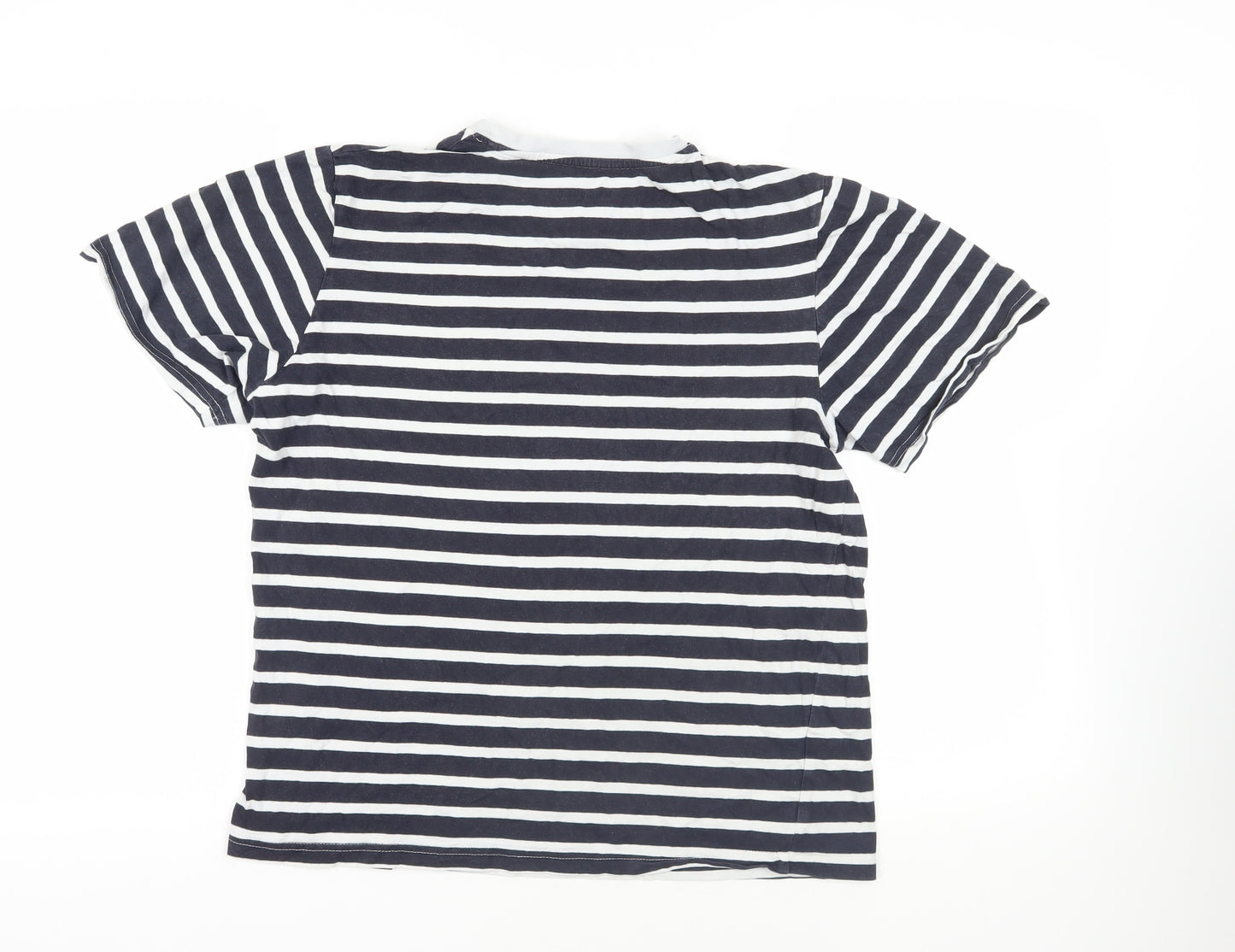 Pull&Bear Womens Blue Striped Cotton Basic T-Shirt Size S Crew Neck