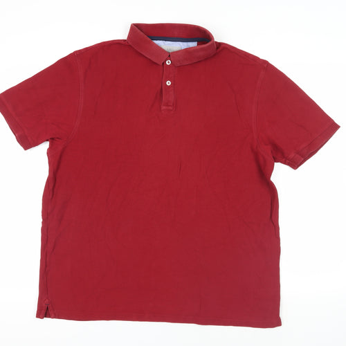 Marks and Spencer Mens Red Cotton Polo Size XL Collared Button