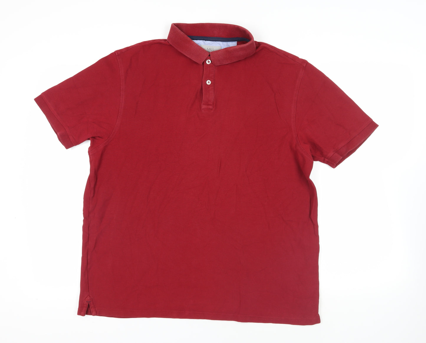 Marks and Spencer Mens Red Cotton Polo Size XL Collared Button