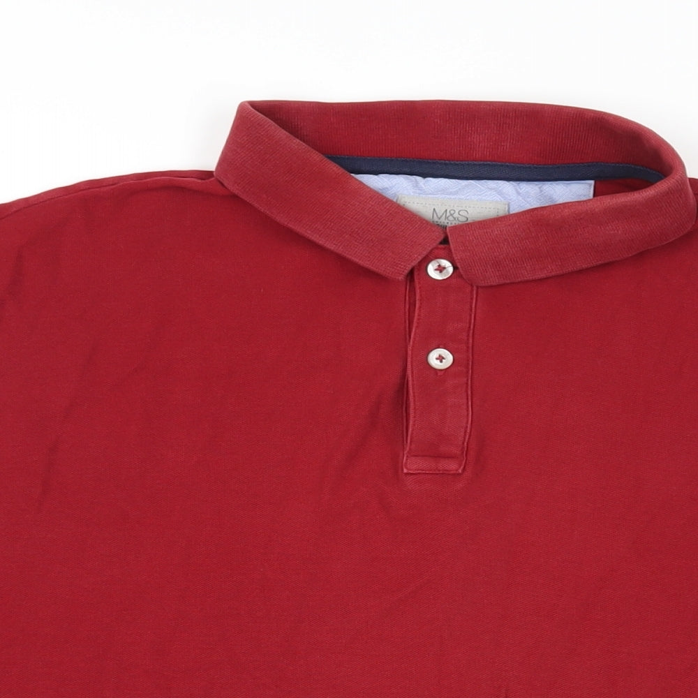 Marks and Spencer Mens Red Cotton Polo Size XL Collared Button