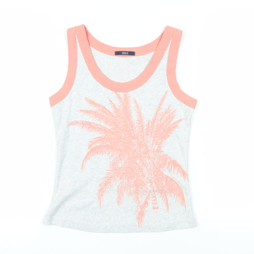 Marks and Spencer Womens Grey Cotton Basic Tank Size 12 Scoop Neck - Palm Tree