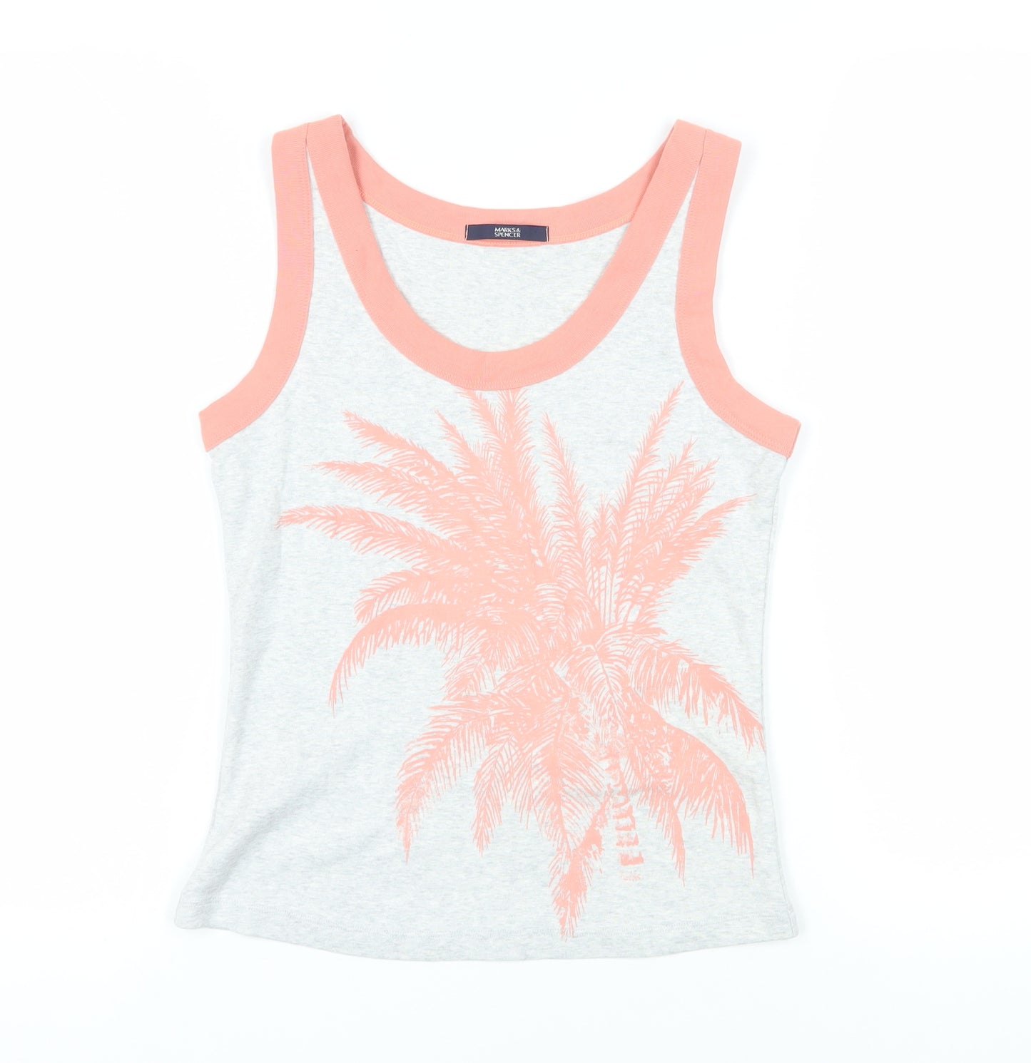 Marks and Spencer Womens Grey Cotton Basic Tank Size 12 Scoop Neck - Palm Tree