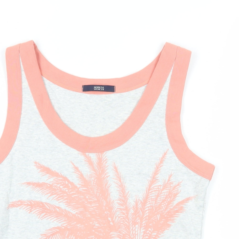 Marks and Spencer Womens Grey Cotton Basic Tank Size 12 Scoop Neck - Palm Tree