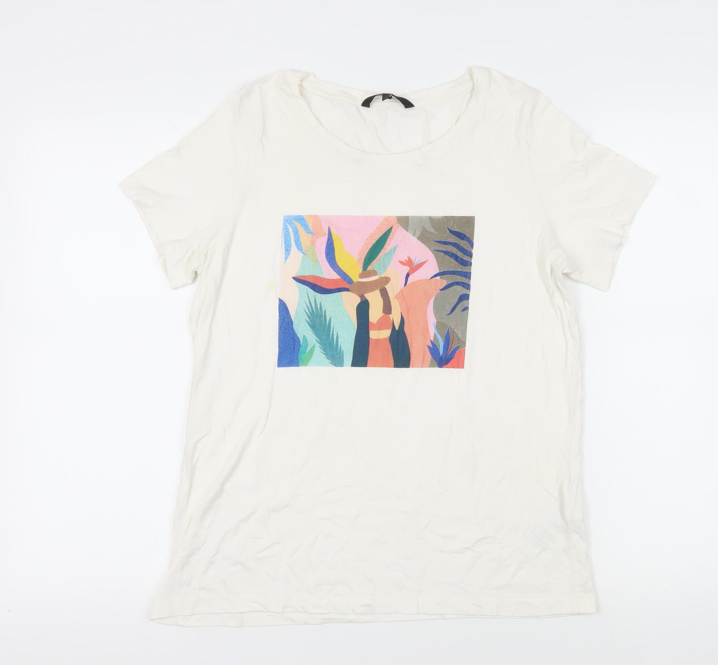 VERO MODA Womens White Cotton Basic T-Shirt Size L Crew Neck