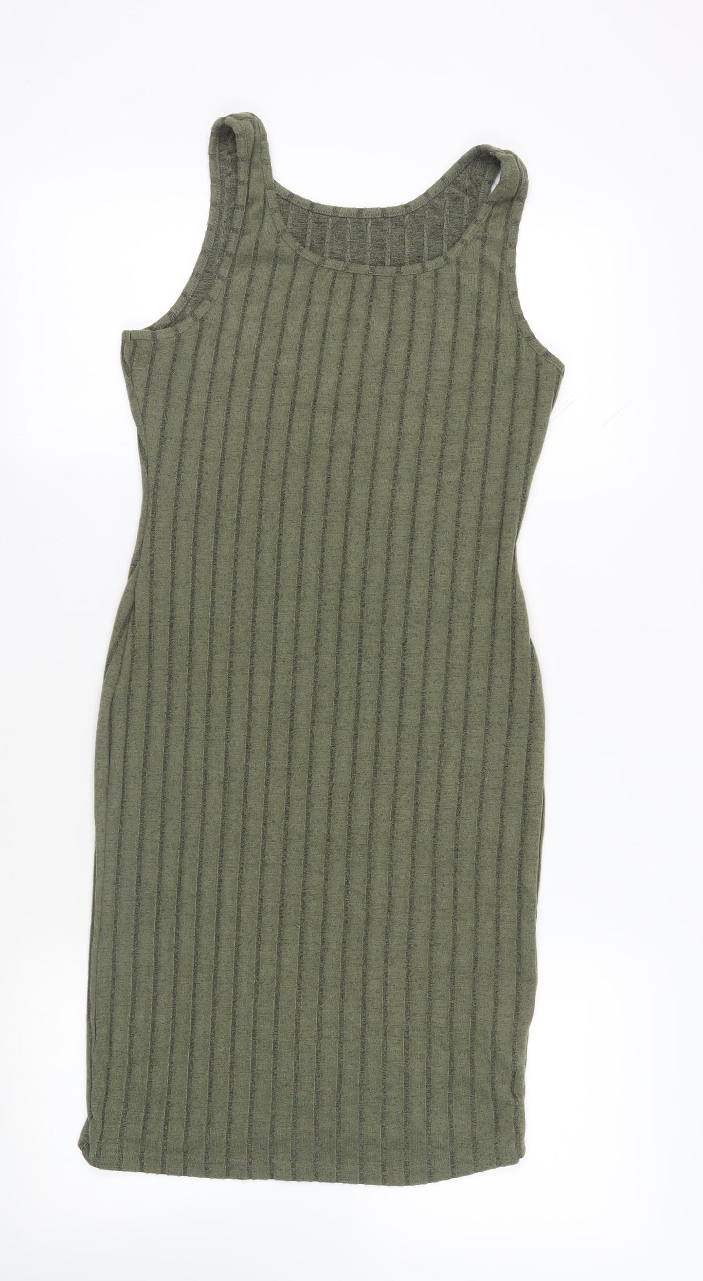 YOZY Womens Green Polyester Tank Dress Size M Round Neck Pullover - Ribbed