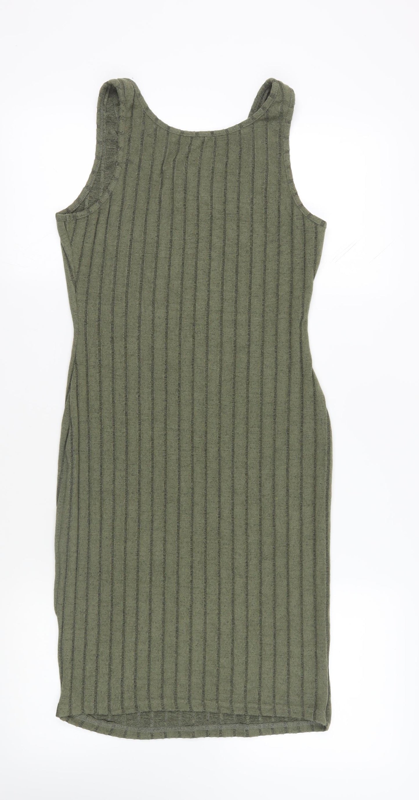 YOZY Womens Green Polyester Tank Dress Size M Round Neck Pullover - Ribbed