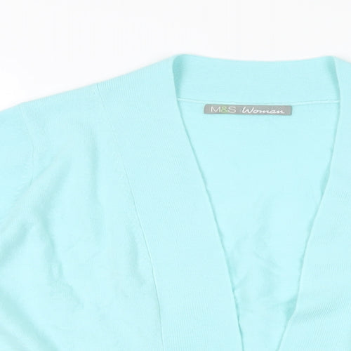Marks and Spencer Womens Blue V-Neck Acrylic Cardigan Jumper Size 12 - Open
