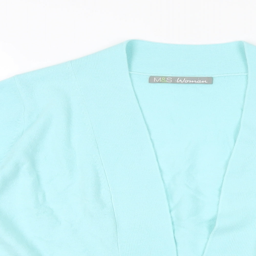 Marks and Spencer Womens Blue V-Neck Acrylic Cardigan Jumper Size 12 - Open