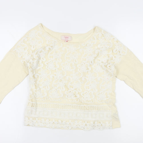 NEXT Womens Ivory Cotton Basic Blouse Size 6 Boat Neck - Lace Front Detail
