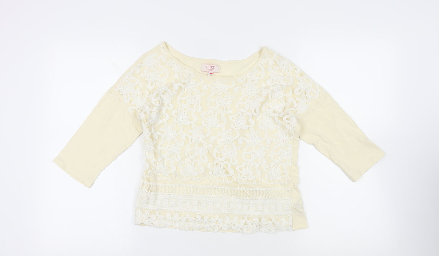 NEXT Womens Ivory Cotton Basic Blouse Size 6 Boat Neck - Lace Front Detail