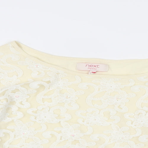 NEXT Womens Ivory Cotton Basic Blouse Size 6 Boat Neck - Lace Front Detail