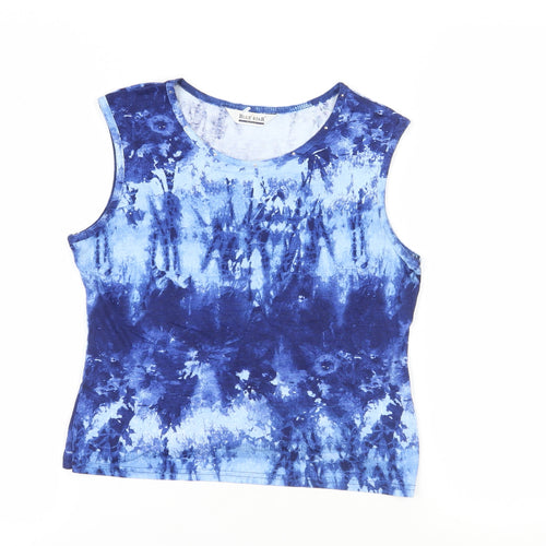 Blue Star Womens Blue Geometric Viscose Basic Tank Size 12 Round Neck - Tie-Dye