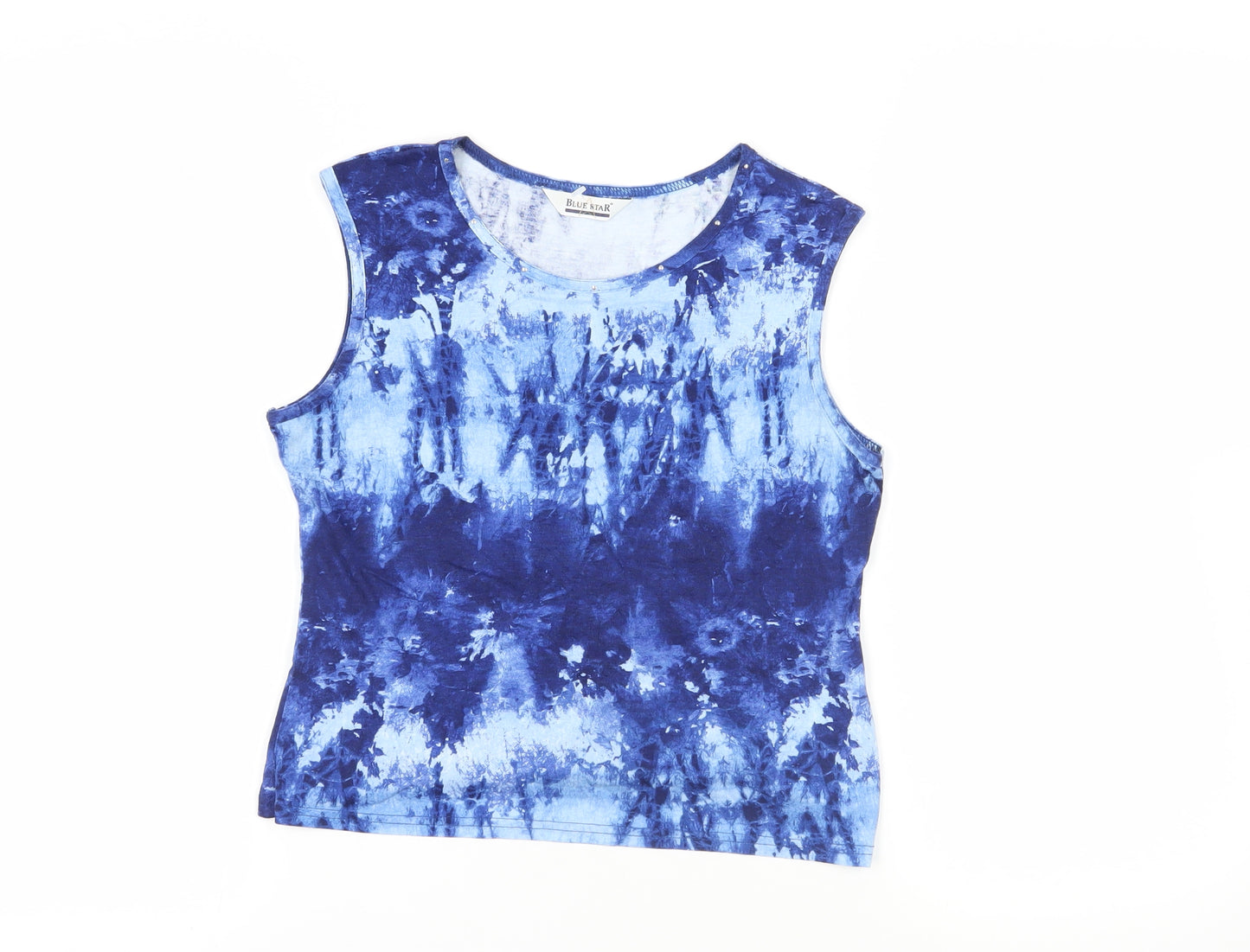 Blue Star Womens Blue Geometric Viscose Basic Tank Size 12 Round Neck - Tie-Dye