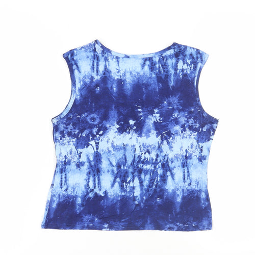 Blue Star Womens Blue Geometric Viscose Basic Tank Size 12 Round Neck - Tie-Dye