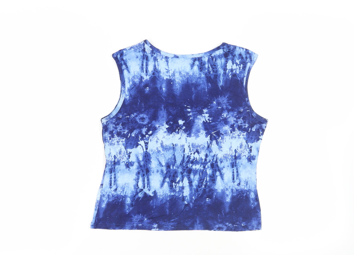 Blue Star Womens Blue Geometric Viscose Basic Tank Size 12 Round Neck - Tie-Dye