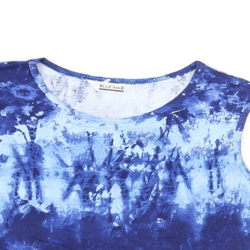 Blue Star Womens Blue Geometric Viscose Basic Tank Size 12 Round Neck - Tie-Dye