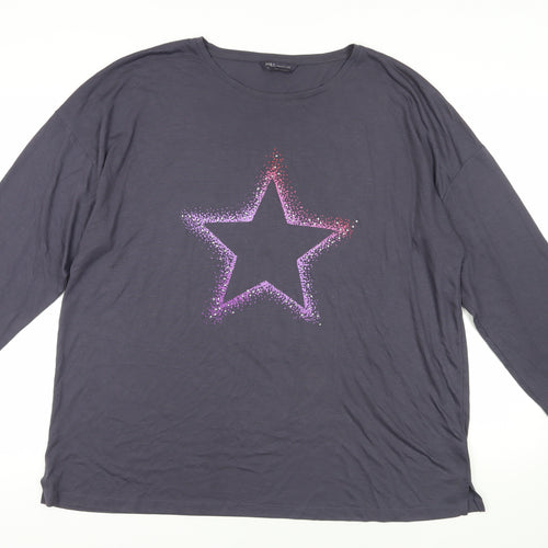 Marks and Spencer Womens Blue Polyester Basic T-Shirt Size 20 Crew Neck - Star Rhinestone