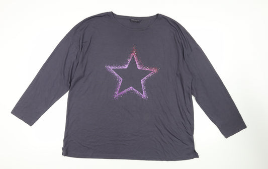 Marks and Spencer Womens Blue Polyester Basic T-Shirt Size 20 Crew Neck - Star Rhinestone