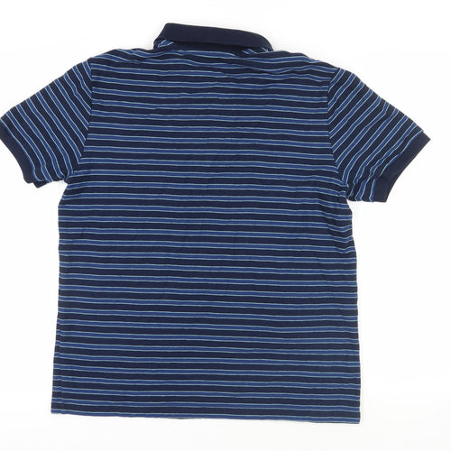 Marks and Spencer Mens Blue Striped Cotton Polo Size L Collared Button