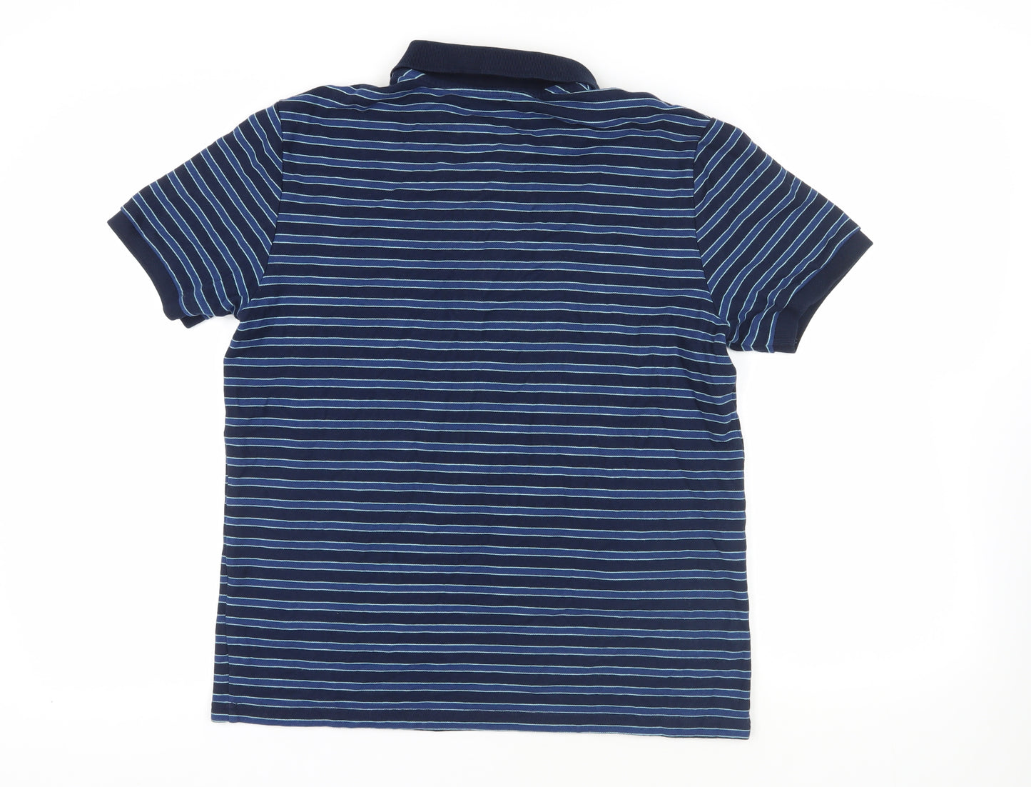 Marks and Spencer Mens Blue Striped Cotton Polo Size L Collared Button