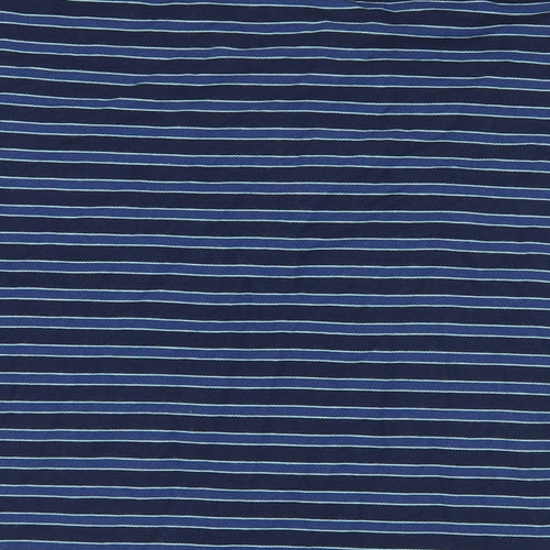 Marks and Spencer Mens Blue Striped Cotton Polo Size L Collared Button