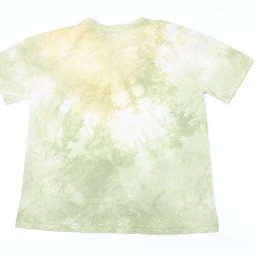 Zara Womens Green Geometric Cotton Basic T-Shirt Size M Crew Neck - Tie-Dye